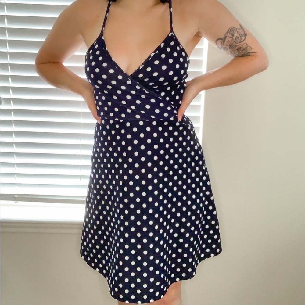 blue/white polka dot dress